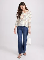 Multi-Striped Pointelle Knit Sweater