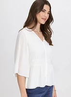 Flare Sleeve Button-Down Blouse
