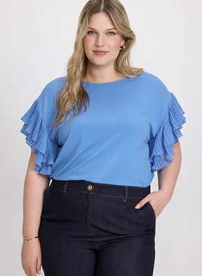 Plissé Ruffle Sleeve Top