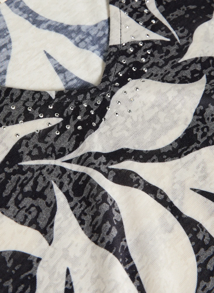 T-shirt à pierres et motif feuilles