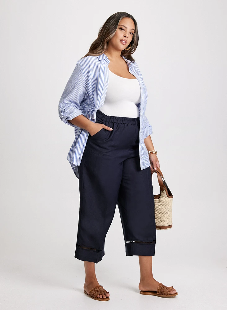 Capri jambe large en mélange de lin