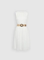 Belted Fit-&-Flare Crochet Dress
