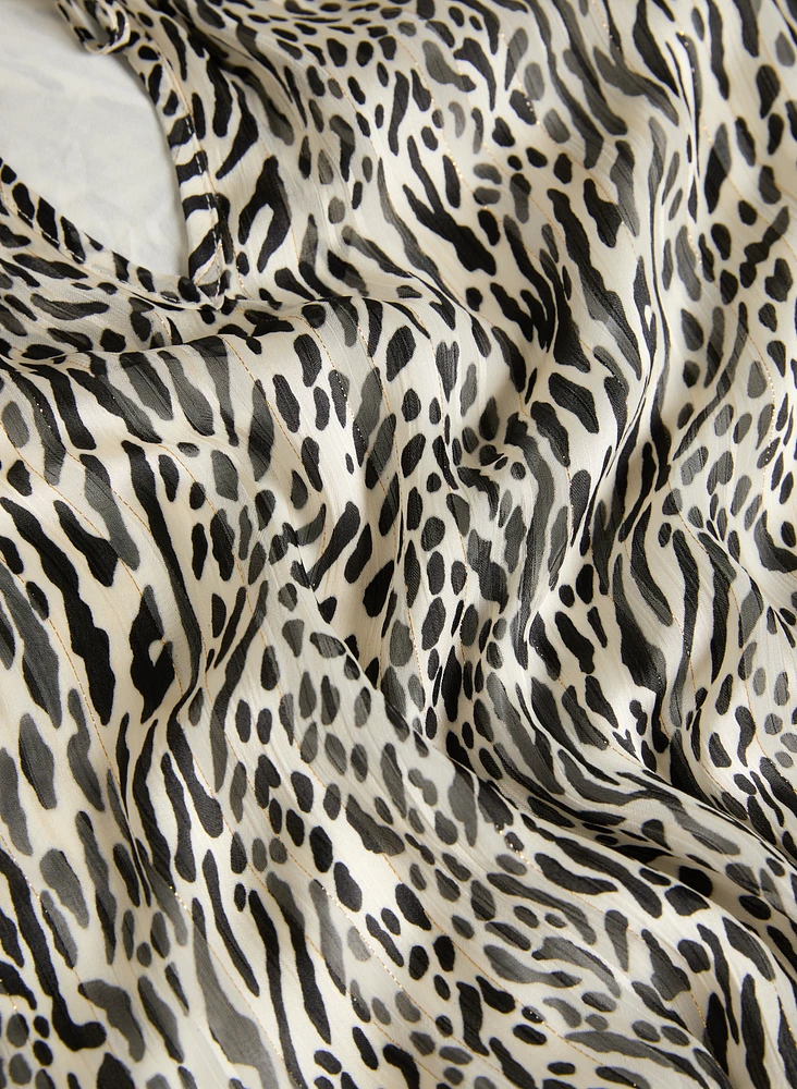 Animal Print Smocked Waist Blouse