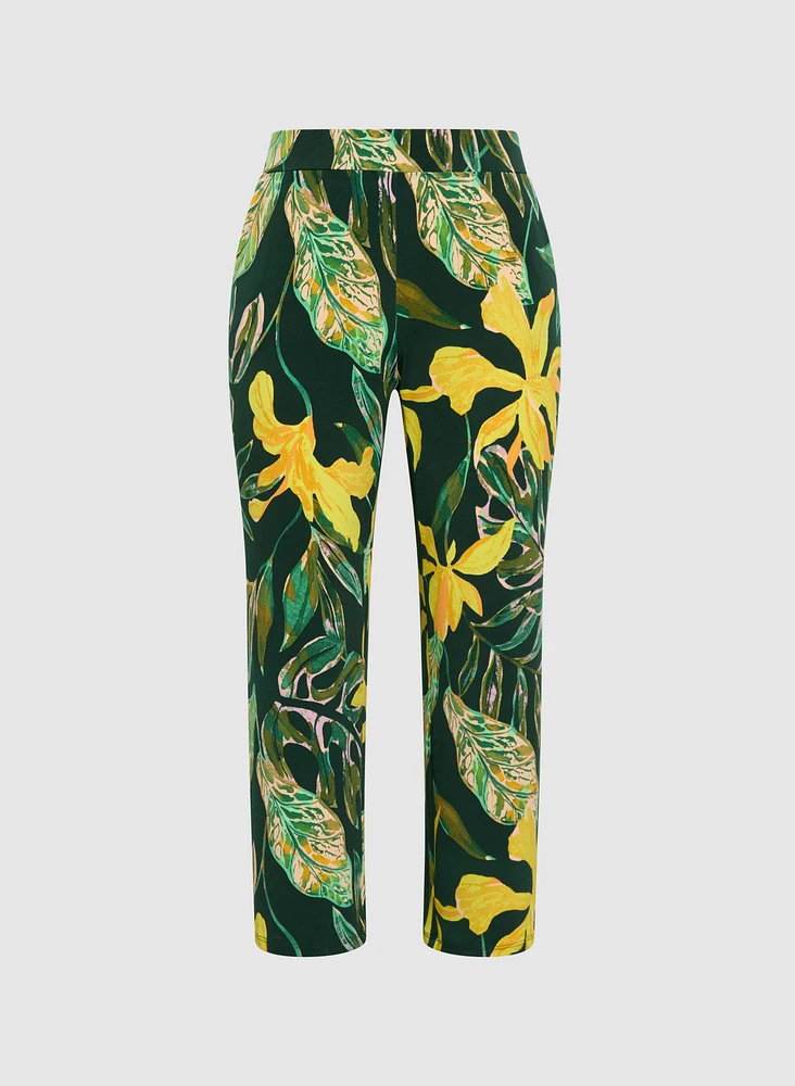 Palm Print Wide-Leg Pants