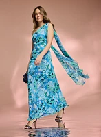 Floral Waterfall Drape Dress