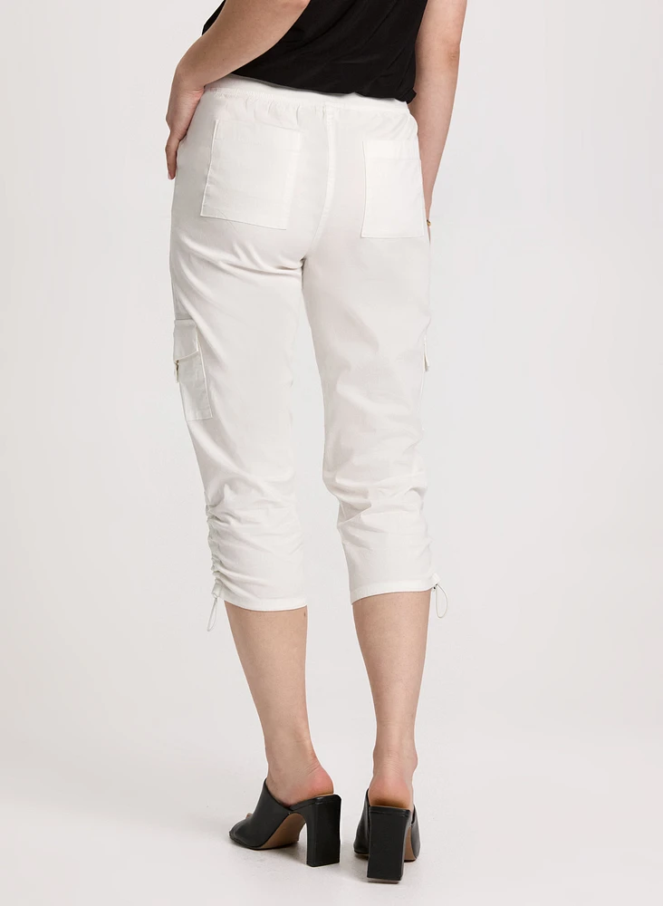 Cropped Drawstring Hem Cargo Pants