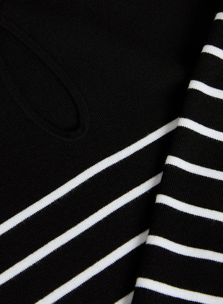 Striped Pearl Button Detail Sweater