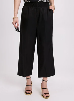 Pantalon gaucho à taille froncée