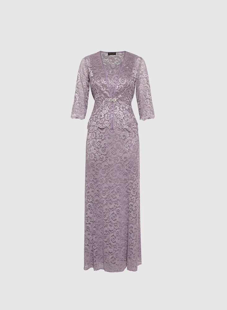 Glitter Lace Dress & Jacket Set