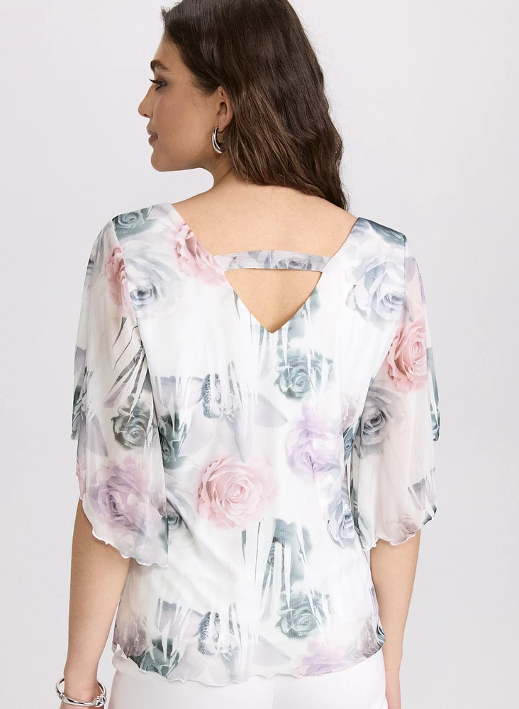 Mesh Rose Print Blouse