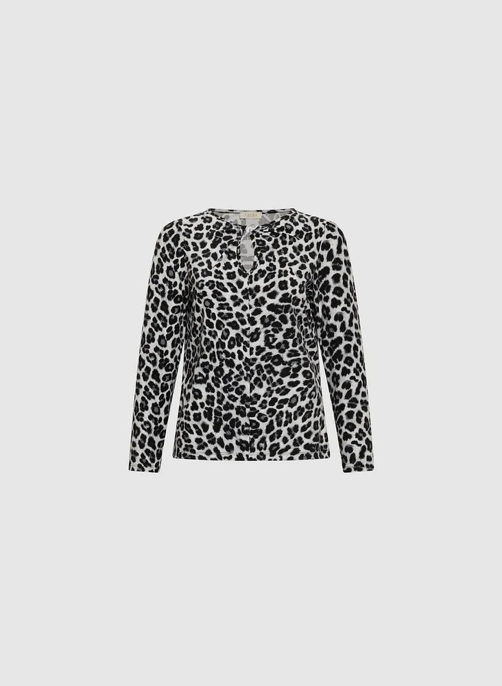 Animal Print Keyhole Detail Blouse