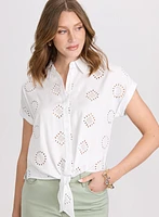 Embroidered Button-Down Blouse