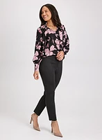 Floral Print Blouse & Slim-Leg Pants