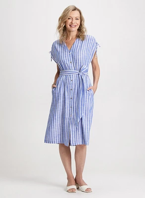 Midi Striped Linen Blend Dress