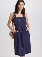 Linen-Blend Button-Down Dress