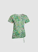 Drawstring Detail Paisley T-Shirt