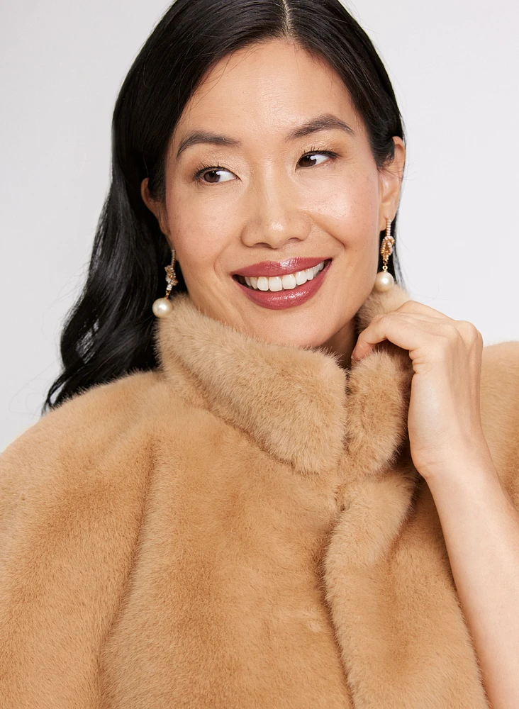 Mock Neck Faux Fur Cape