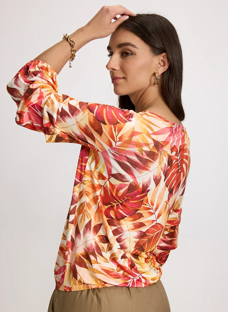 Tropical Pinched Sleeve Top