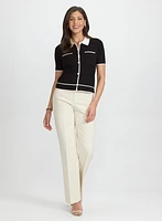 Cardigan polo en tricot contrastant