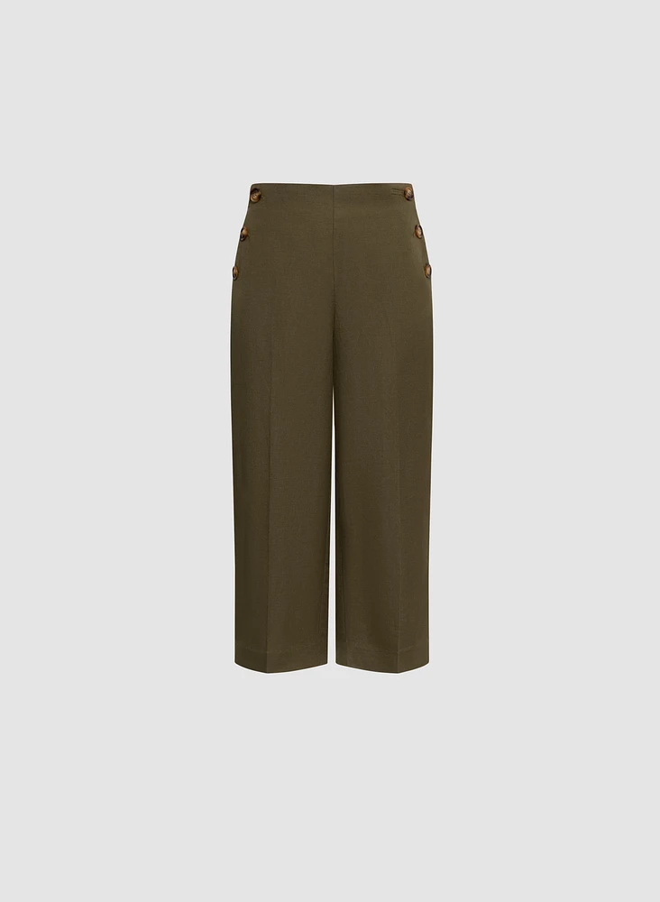 Wide Leg Linen-Blend Capris