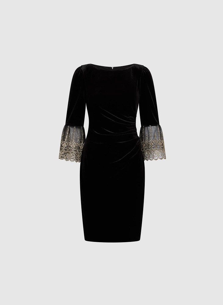Mesh Bell Sleeve Velvet Dress