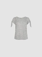 Knotted Sleeve Striped T-Shirt