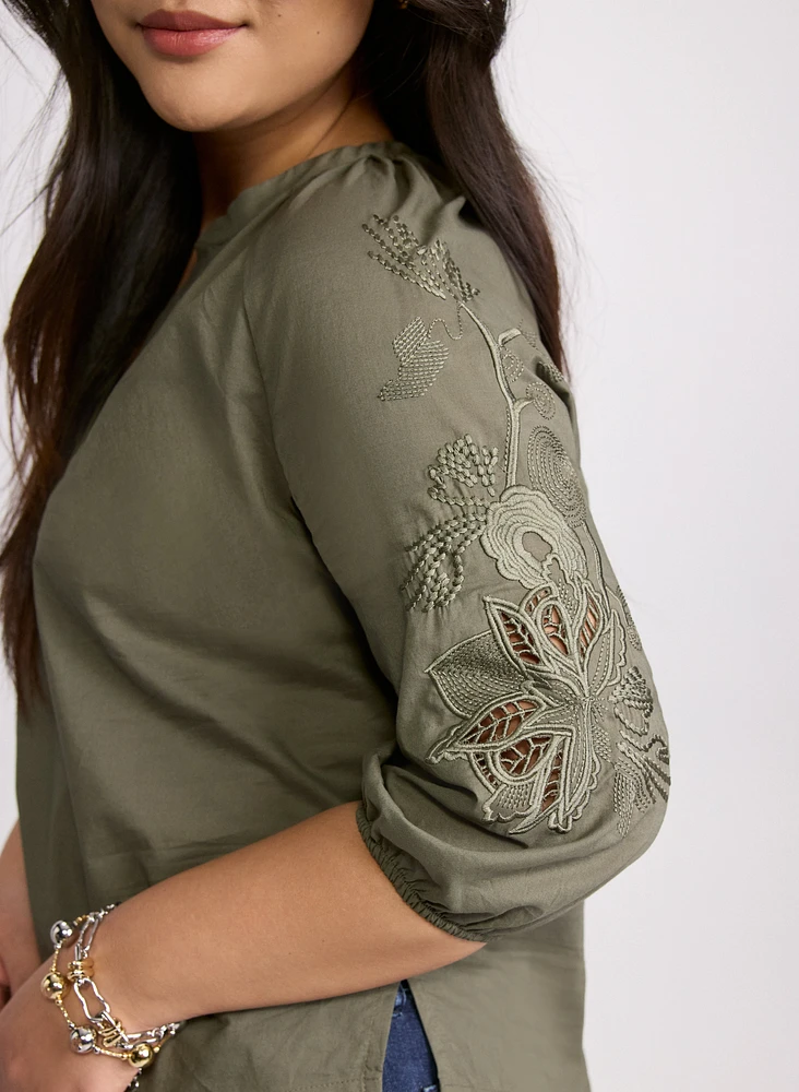 Embroidered 3/4 Sleeve Blouse
