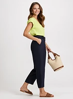 Belted Linen-Blend Capris