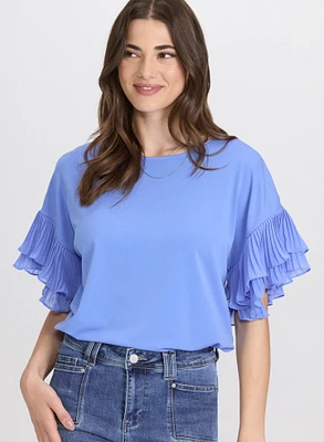 Plissé Ruffle Sleeve Top