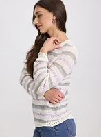 Striped Pointelle Knit Sweater