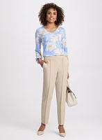 Floral Print Top & Emma Seamed Slim-Leg Pants