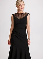 Mesh Detail Ruched Waist Dress
