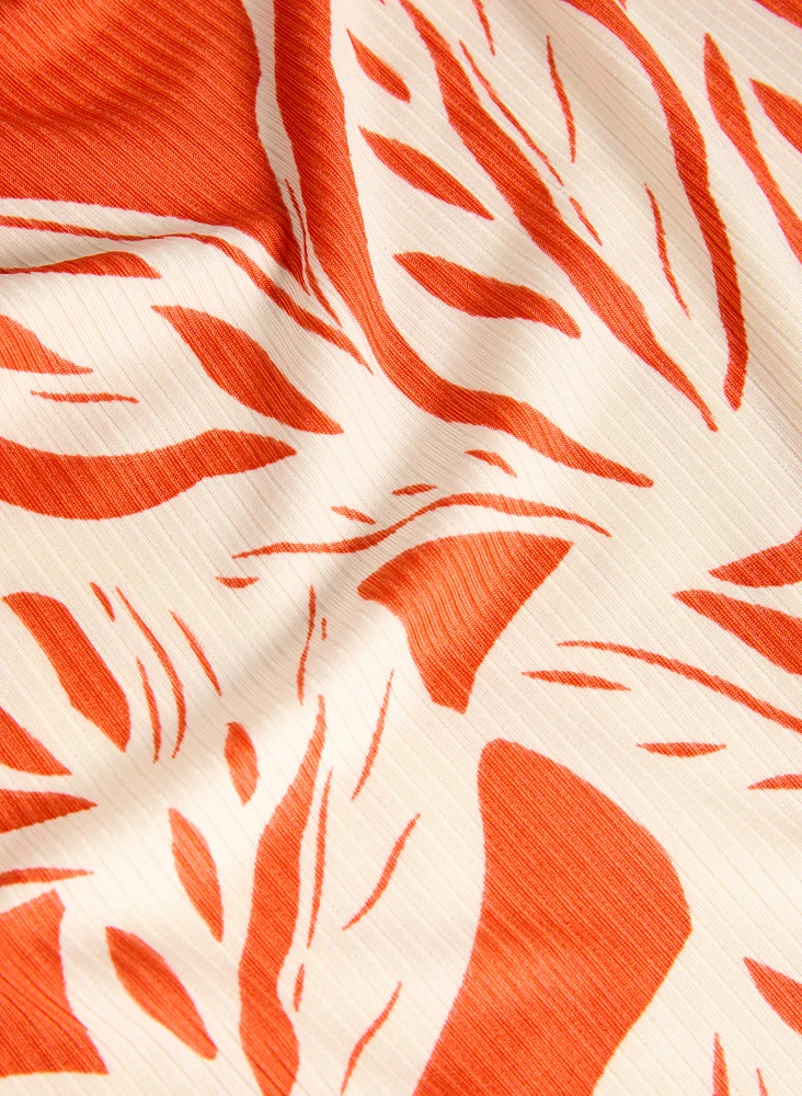 Leaf Print Cap Sleeve Top