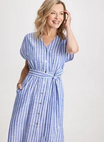 Midi Striped Linen Blend Dress