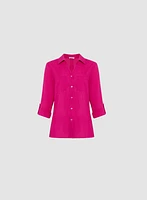 Linen-Blend Roll-Up Sleeve Blouse