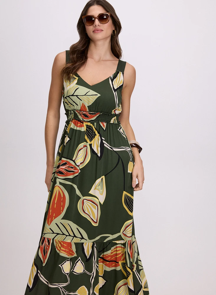 Robe maxi à motif feuilles
