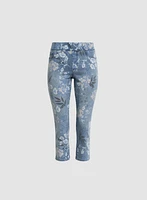 Floral Pattern Pull-On Jeans