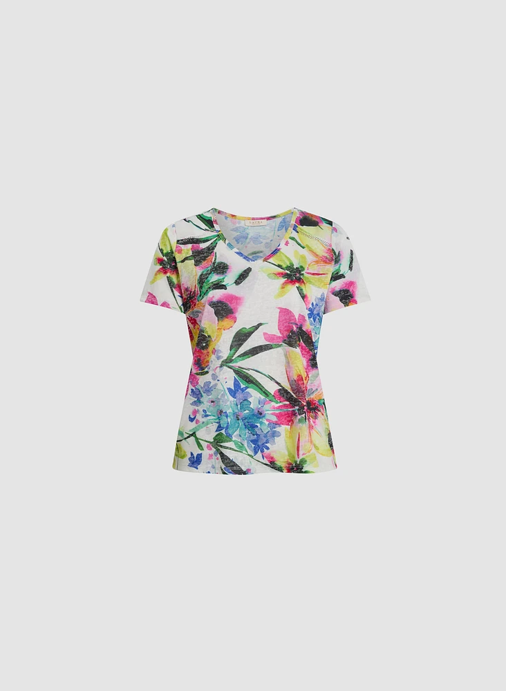 T-shirt à imprimé tropical