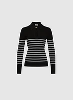 Striped Pearl Button Detail Sweater