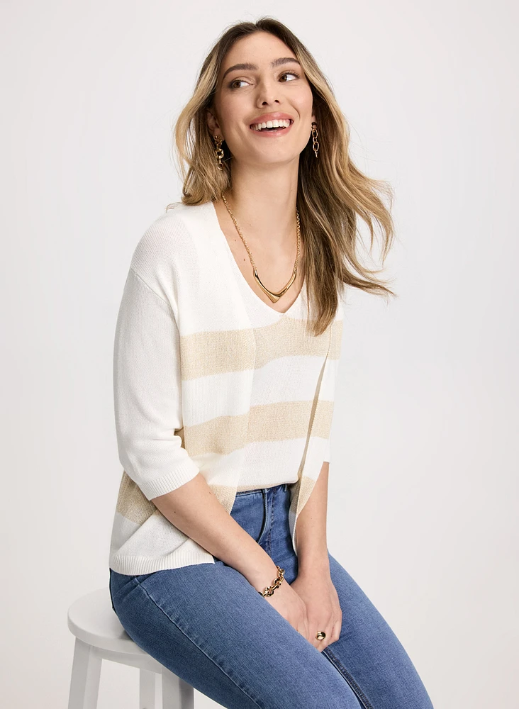 Striped Open-Front Cardigan