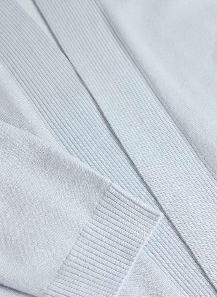 Ribbed Trim Open-Front Cardigan