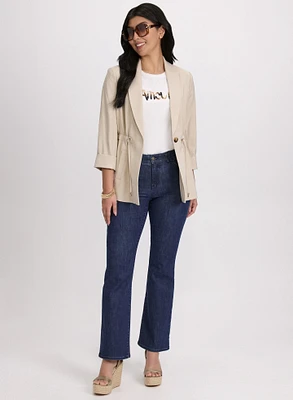 Single-Button Jacket & Flare Leg Jeans