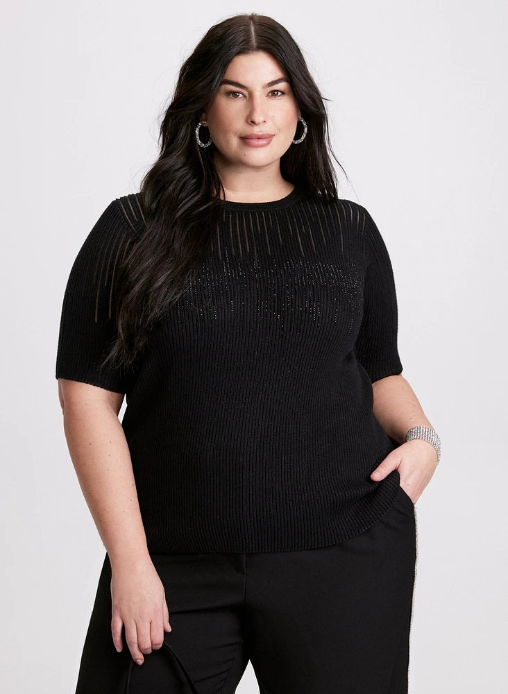 Linear Rhinestone Motif Sweater