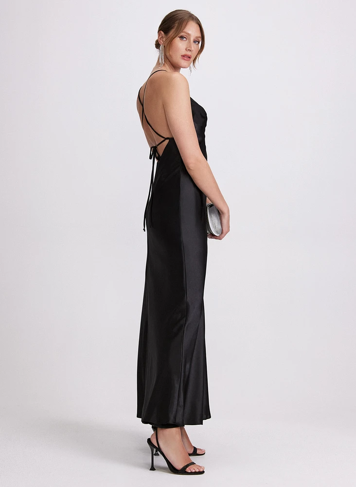 Cowl Neck Satin Dress