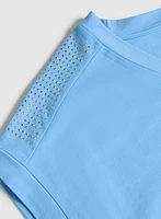 Ruched Rhinestone Detail T-Shirt