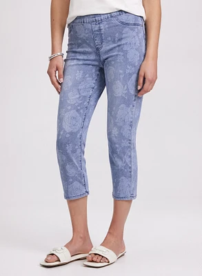 Rose Print Denim Capris