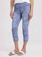 Rose Print Denim Capris