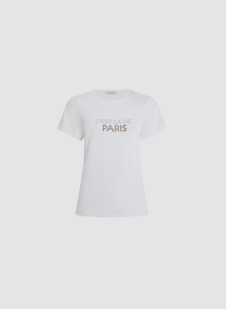 T-shirt uni avec lettrage scintillant