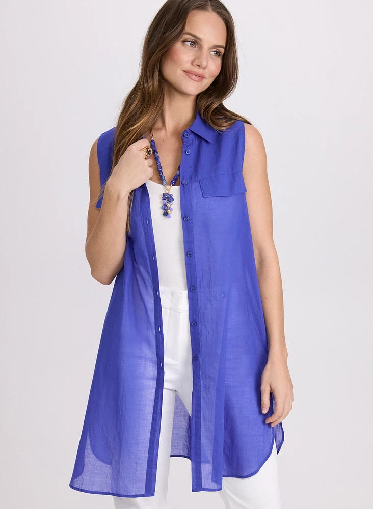 Button-Down Cotton Voile Blouse