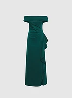 Off-Shoulder Waterfall Ruffle Dress